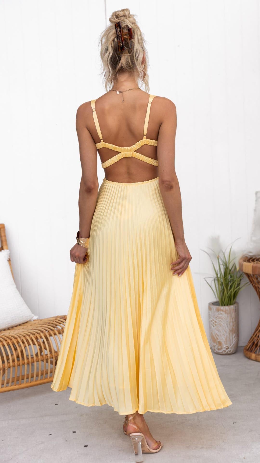 Keira | Pleated V-Neck Maxi Dress