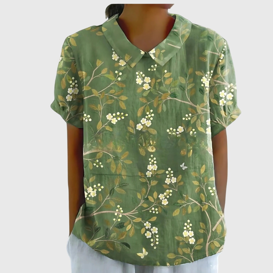 Clarice | Floral Linen Short-Sleeve Blouse