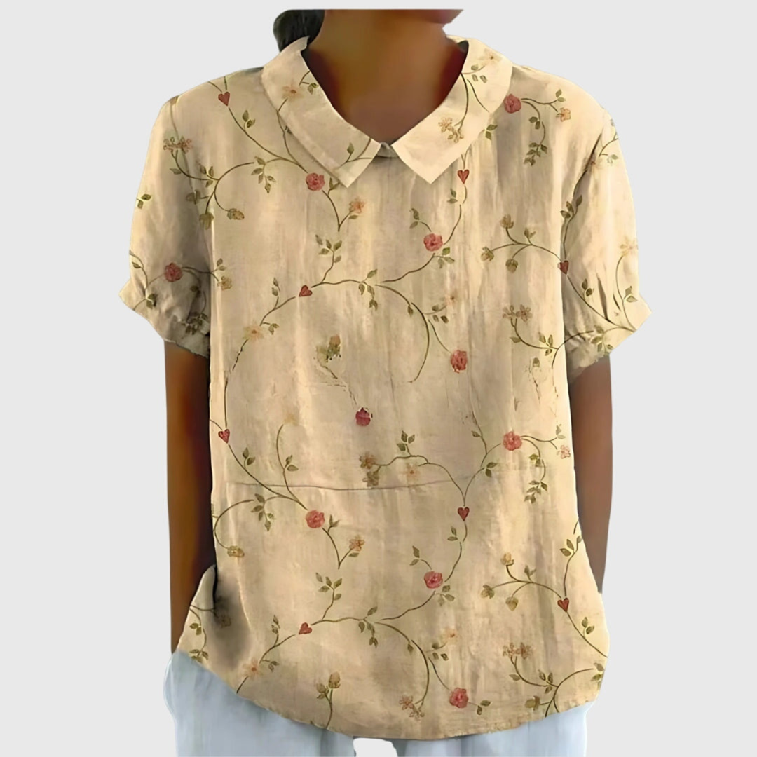 Clarice | Floral Linen Short-Sleeve Blouse