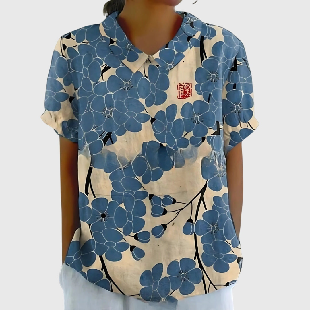 Clarice | Floral Linen Short-Sleeve Blouse