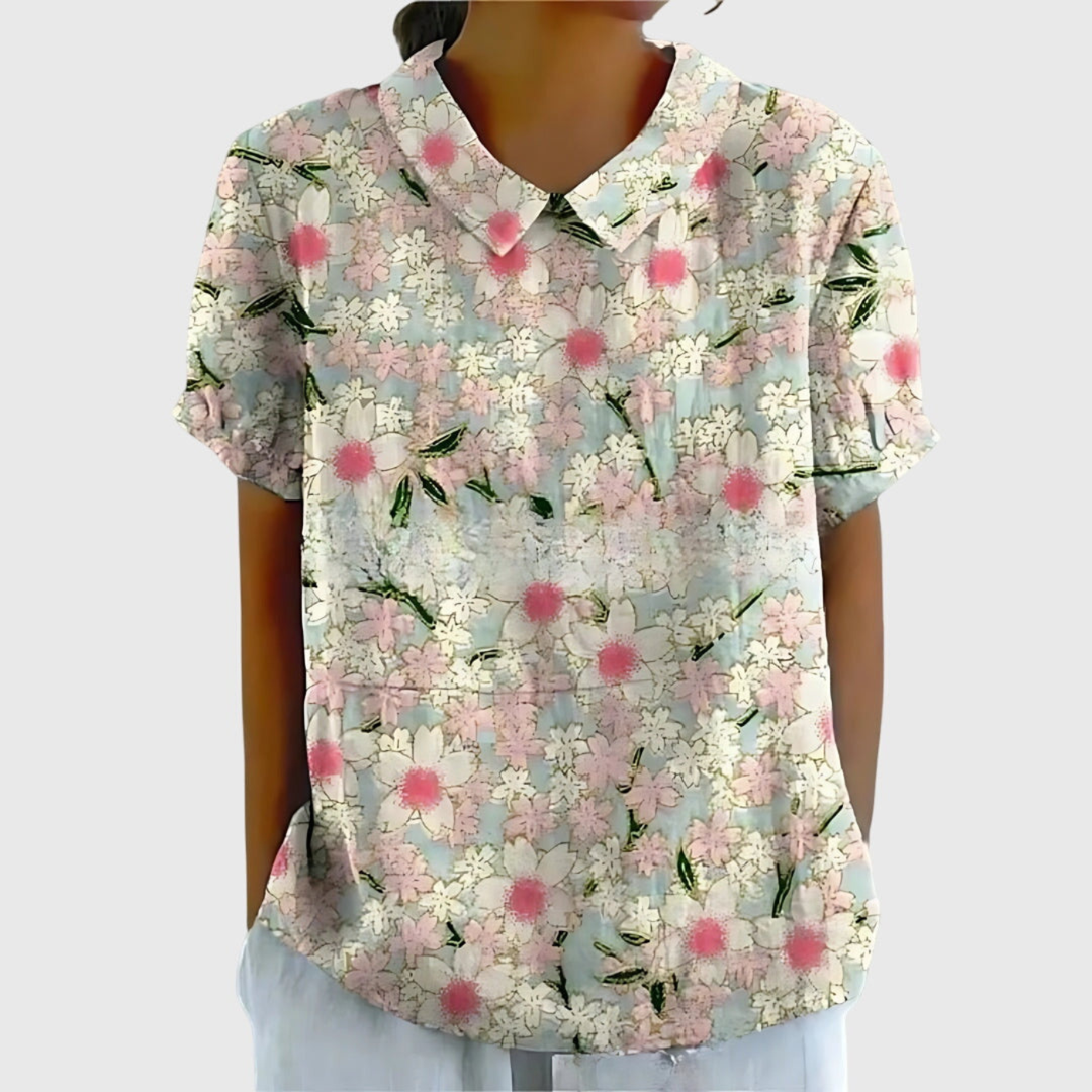 Clarice | Floral Linen Short-Sleeve Blouse