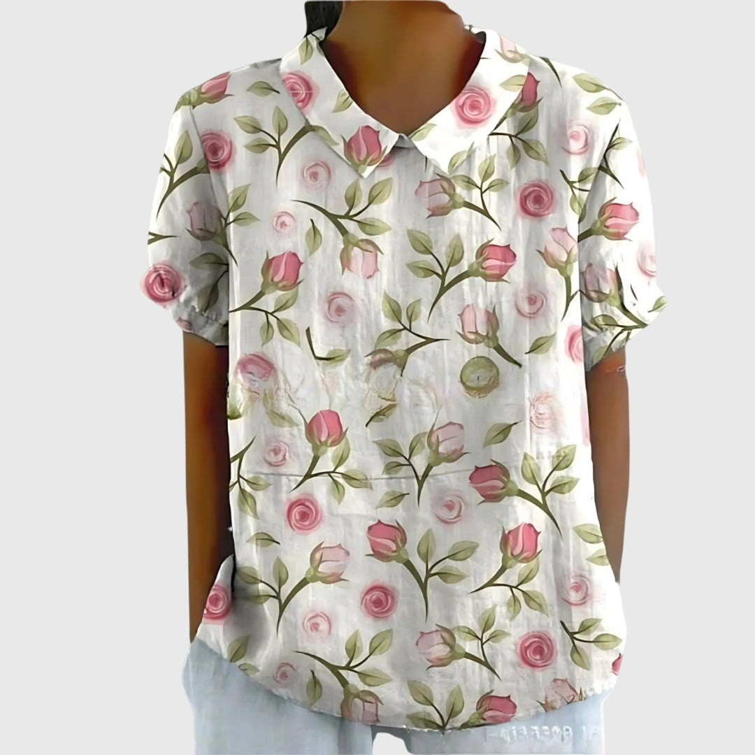Clarice | Floral Linen Short-Sleeve Blouse