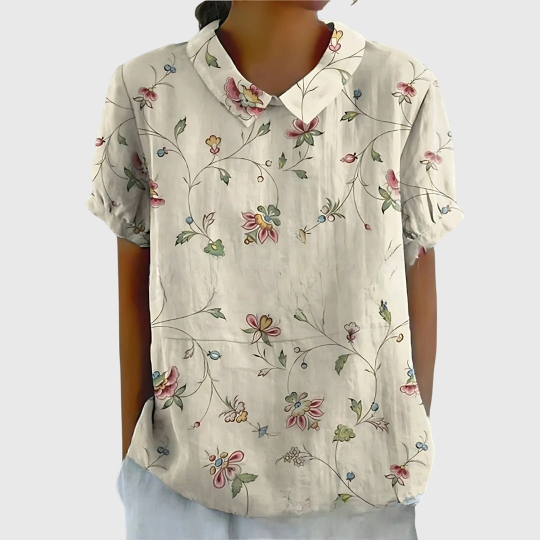 Clarice | Floral Linen Short-Sleeve Blouse