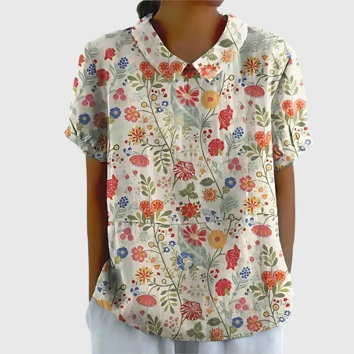 Clarice | Floral Linen Short-Sleeve Blouse
