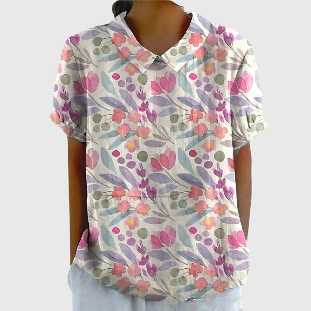 Clarice | Floral Linen Short-Sleeve Blouse