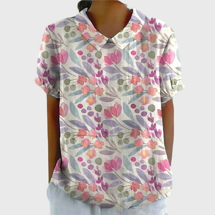 Clarice | Floral Linen Short-Sleeve Blouse