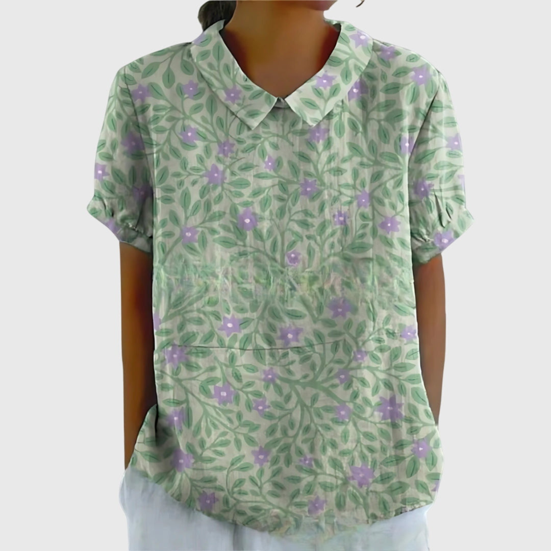 Clarice | Floral Linen Short-Sleeve Blouse