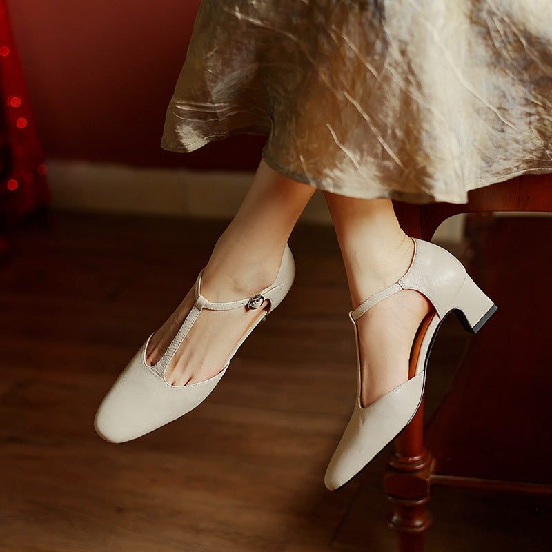 Tenille | Leather T-Strap Heels