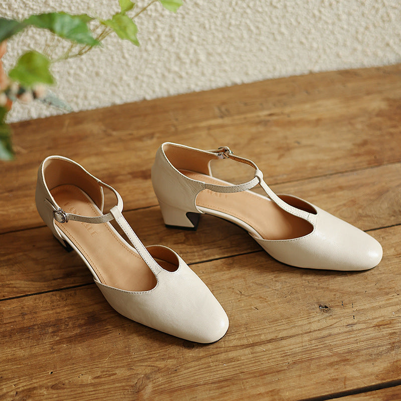 Tenille | Leather T-Strap Heels