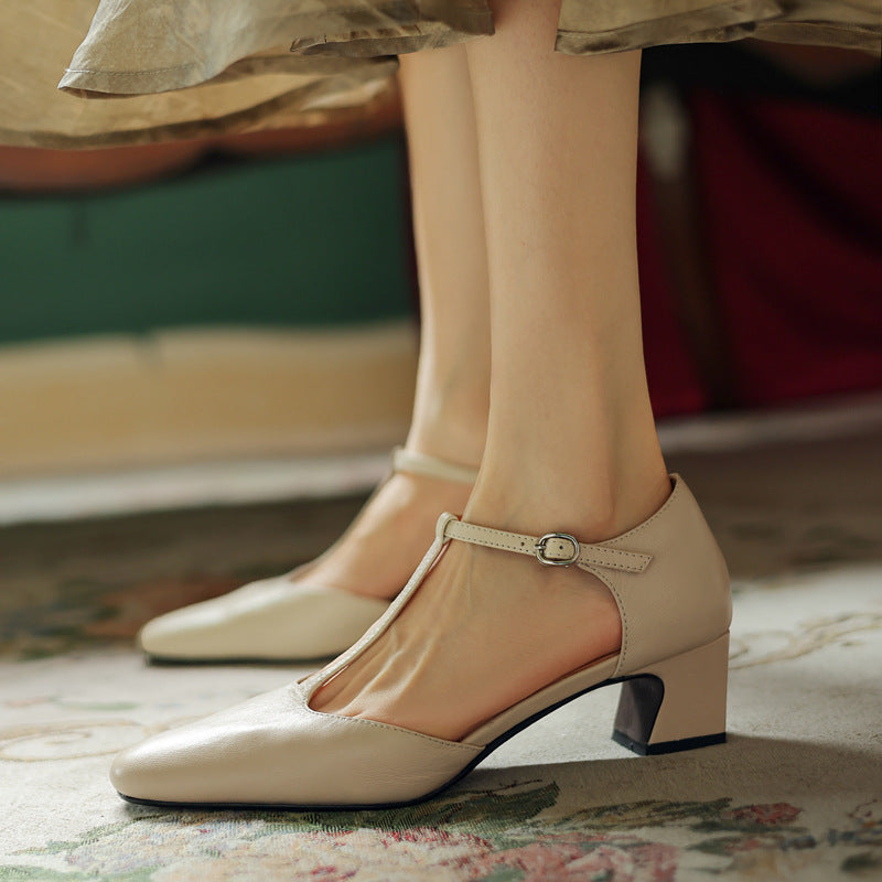 Tenille | Leather T-Strap Heels