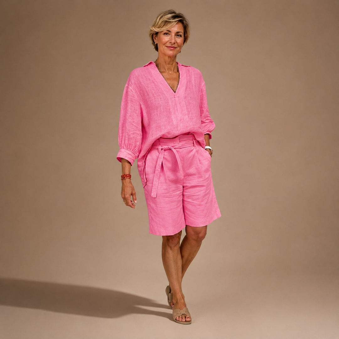 Vivian | Set with a Fluid Fit Shirt and Drawstring Waist Shorts