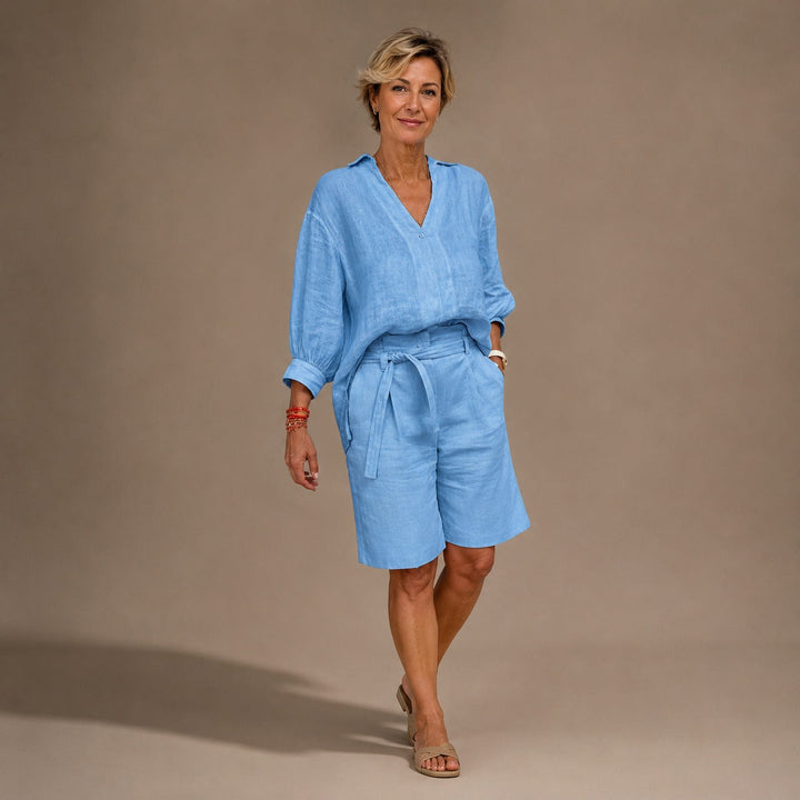 Vivian | Set with a Fluid Fit Shirt and Drawstring Waist Shorts