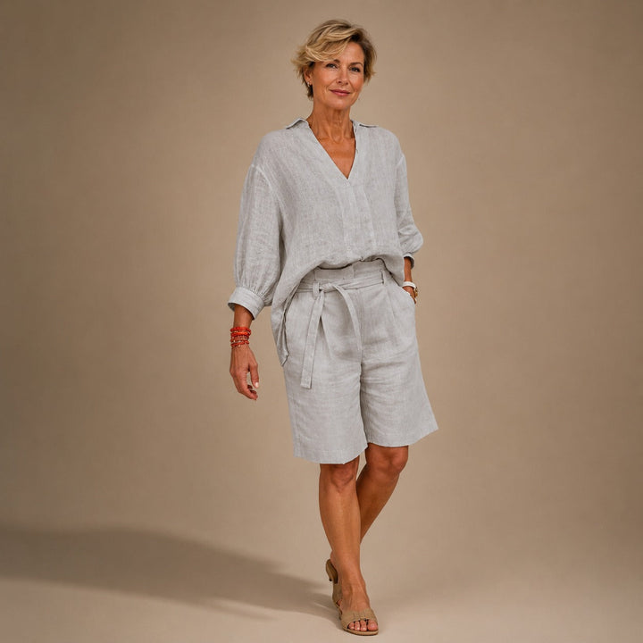 Vivian | Set with a Fluid Fit Shirt and Drawstring Waist Shorts