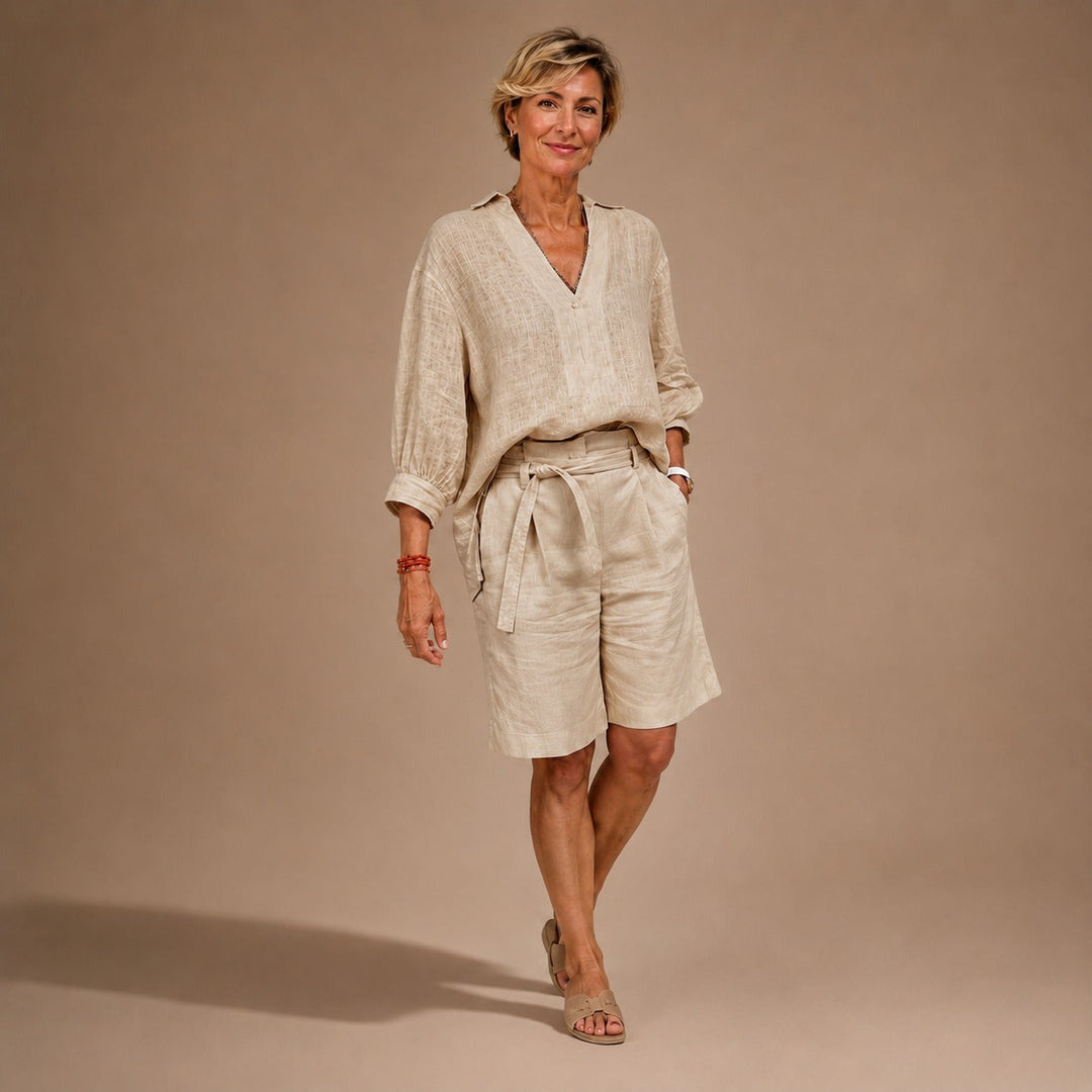 Vivian | Set with a Fluid Fit Shirt and Drawstring Waist Shorts