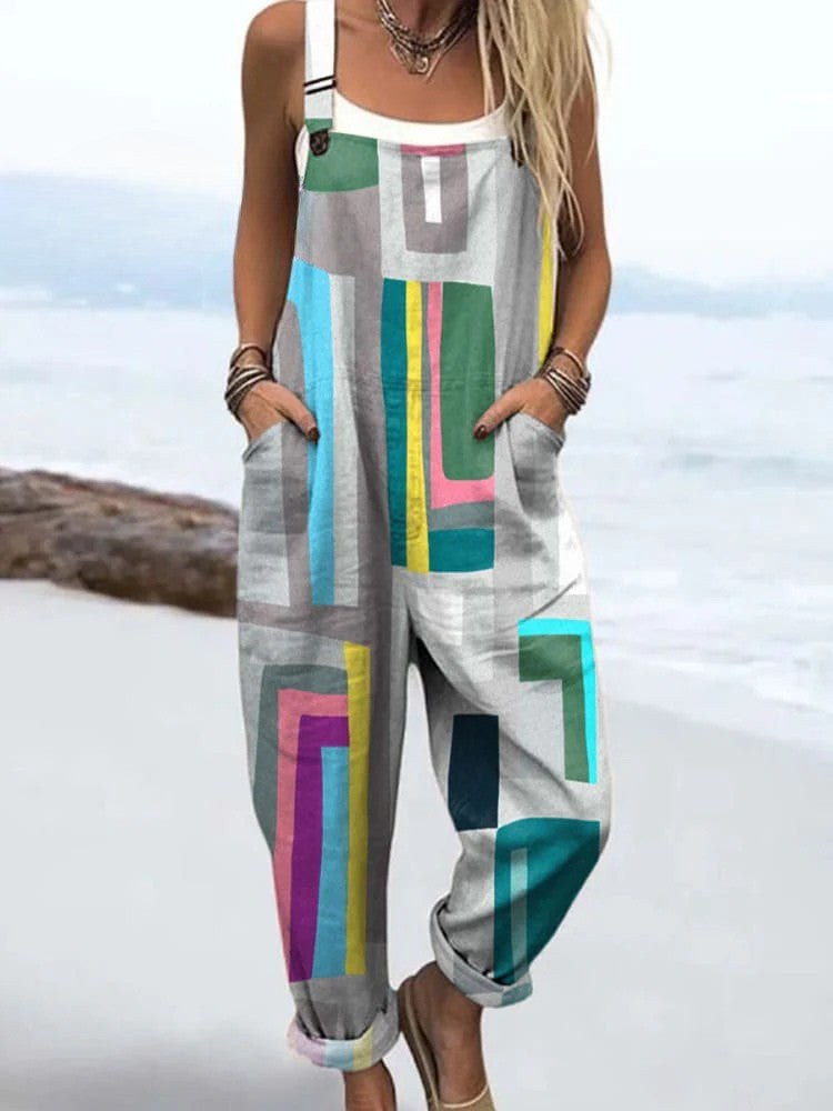 Block Party jumpsuit for women, geometric colour blocks, relaxed fit, sizes AU 8-24