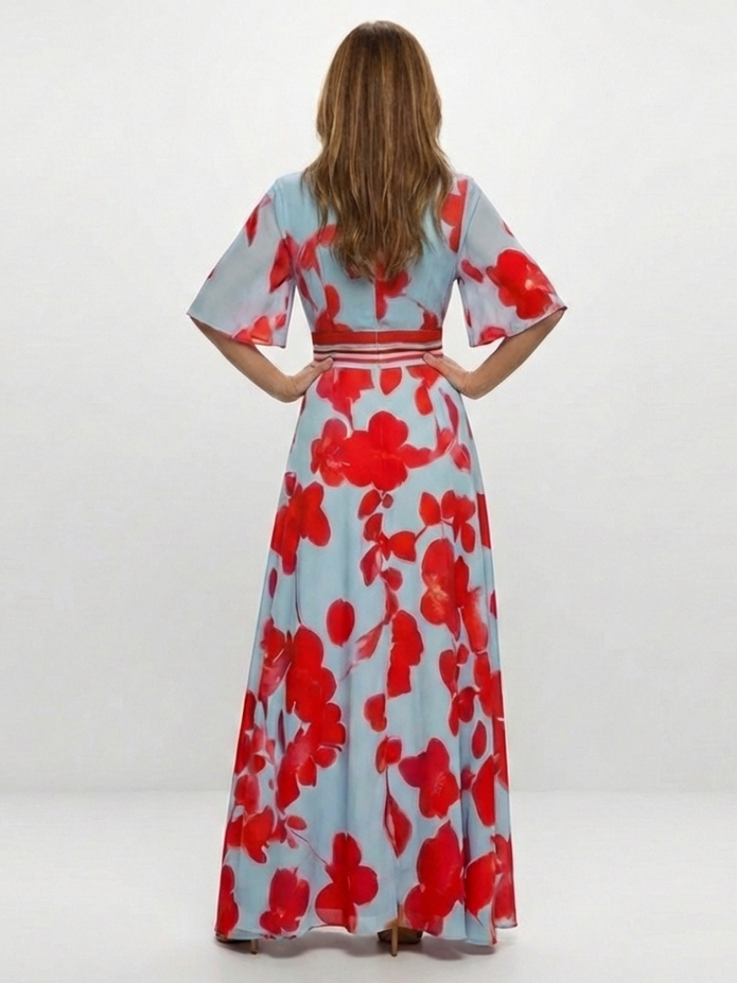Georgia | V Neck Short Sleeve Floral Maxi Dress