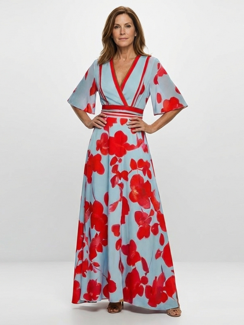 Jean | V Neck Short Sleeve Floral Maxi Dress