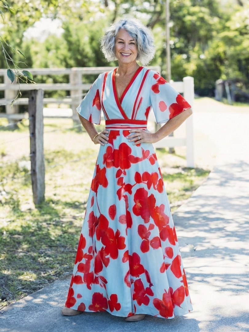 Georgia | V Neck Short Sleeve Floral Maxi Dress