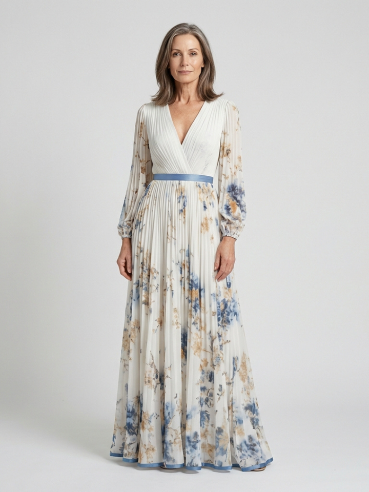 Diana | Long Sleeve V Neck Floral Maxi Dress