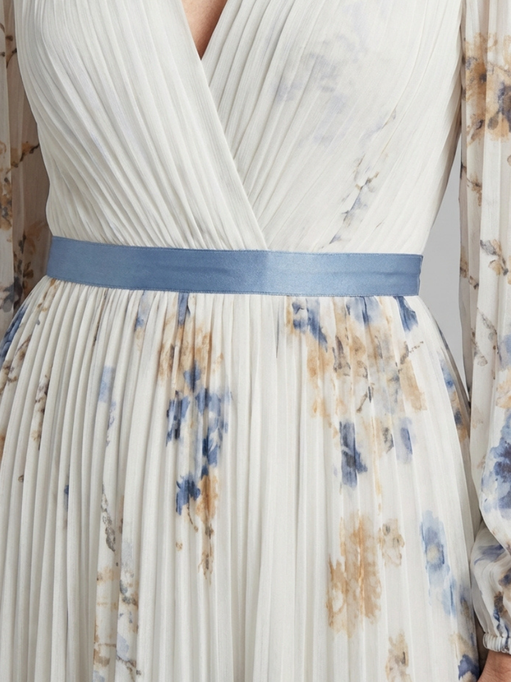 Diana | Long Sleeve V Neck Floral Maxi Dress