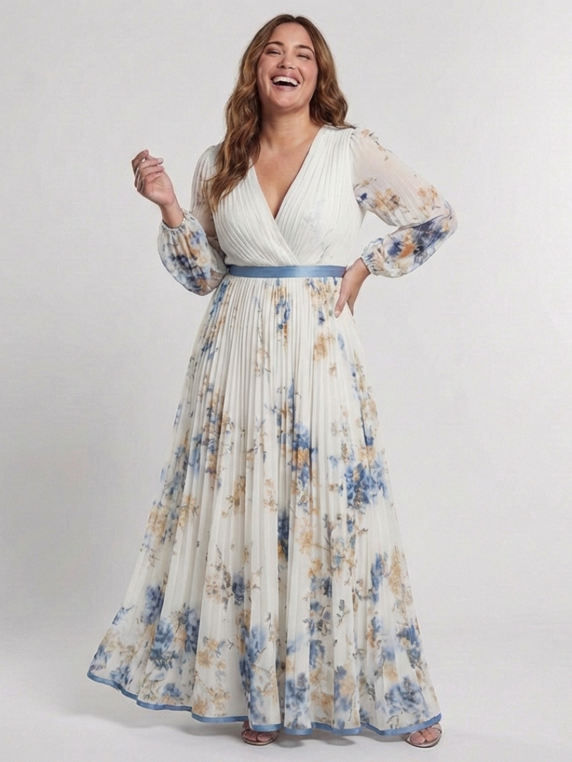Diana | Long Sleeve V Neck Floral Maxi Dress