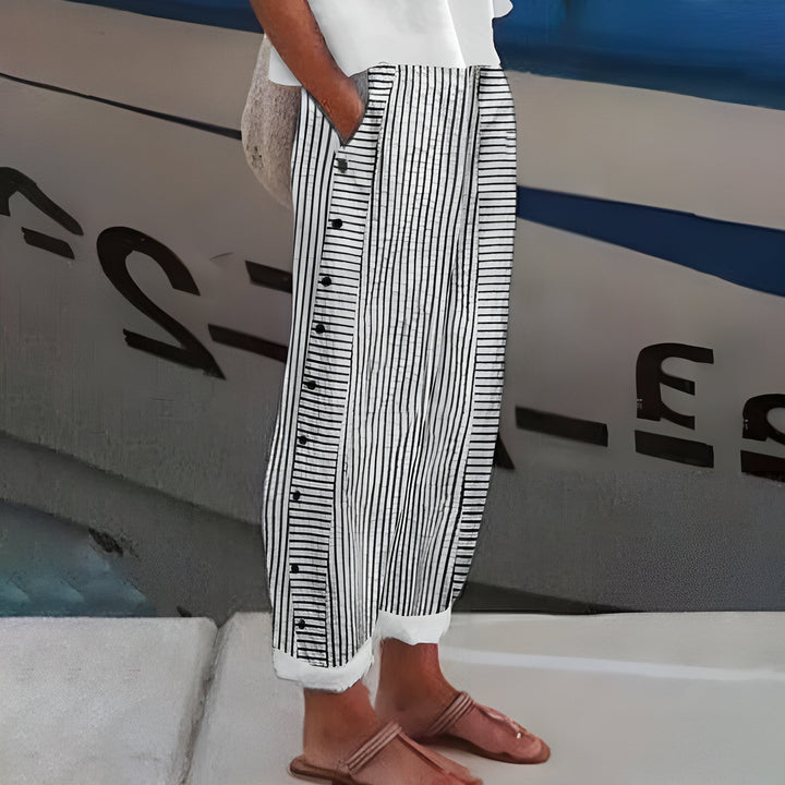 Gigi | Striped Panel Button Trousers