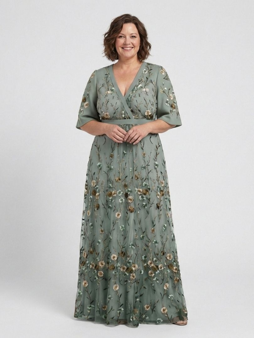 Barbara | Floral V Neck Short Sleeve Maxi Dress