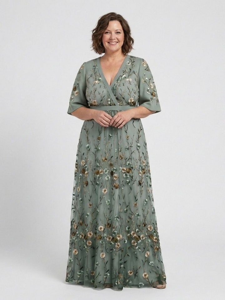 Barbara | Floral V Neck Short Sleeve Maxi Dress
