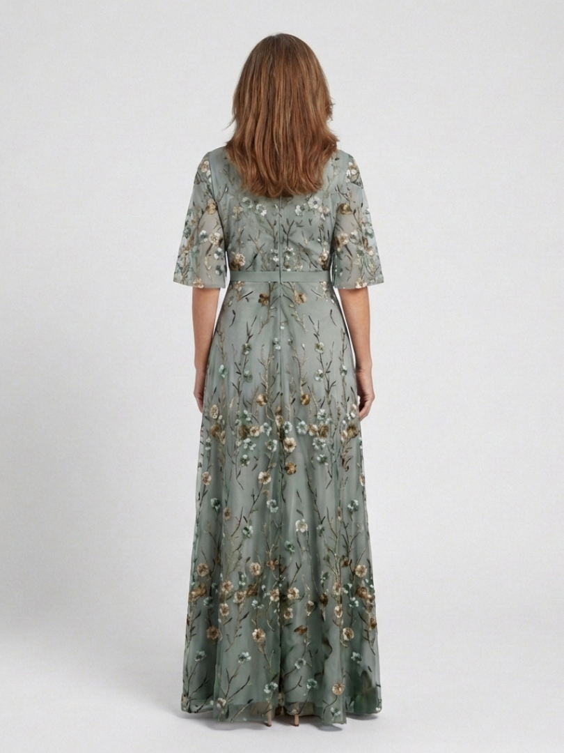 Barbara | Floral V Neck Short Sleeve Maxi Dress