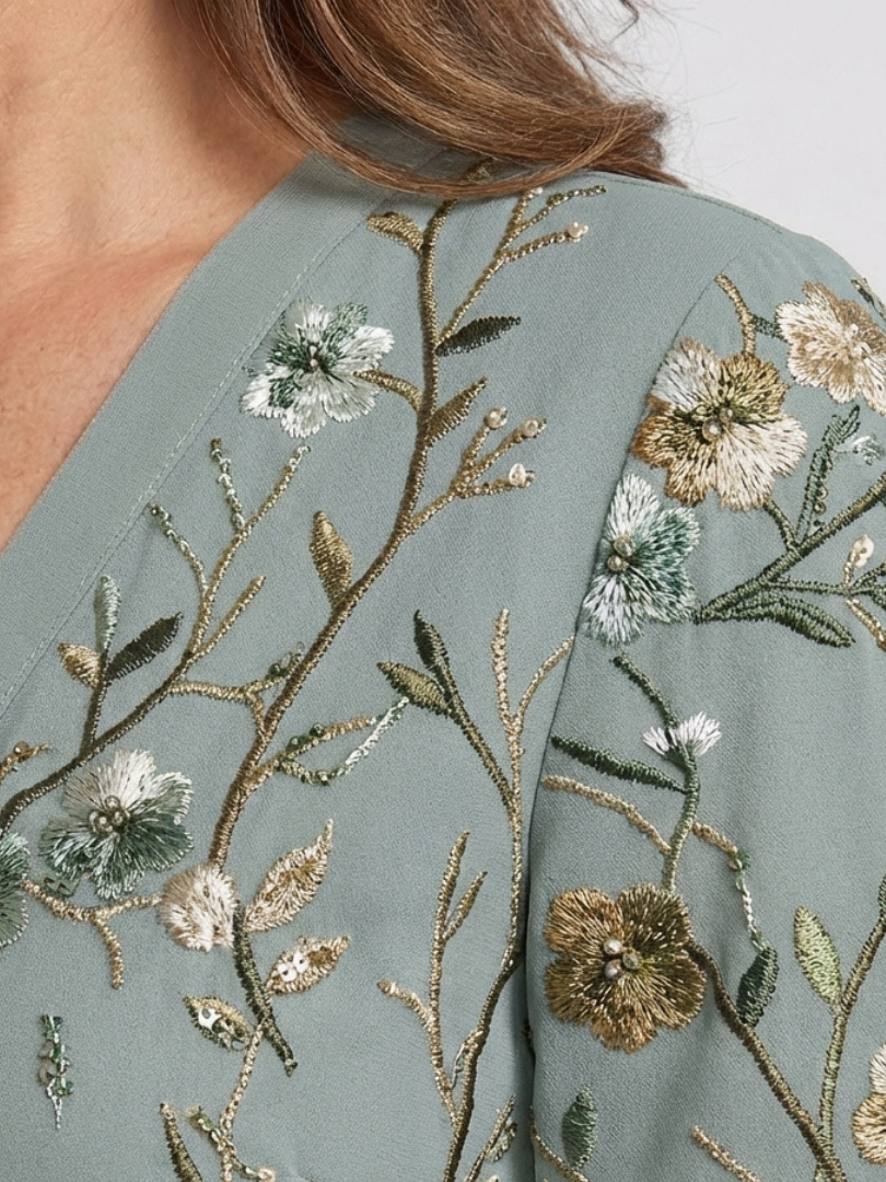 Barbara | Floral V Neck Short Sleeve Maxi Dress