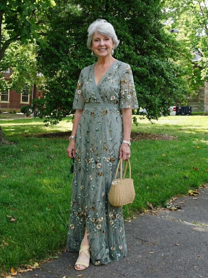 Barbara | Floral V Neck Short Sleeve Maxi Dress