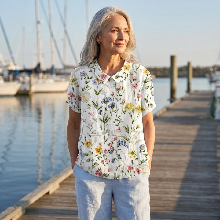 Clarice | Floral Linen Short-Sleeve Blouse