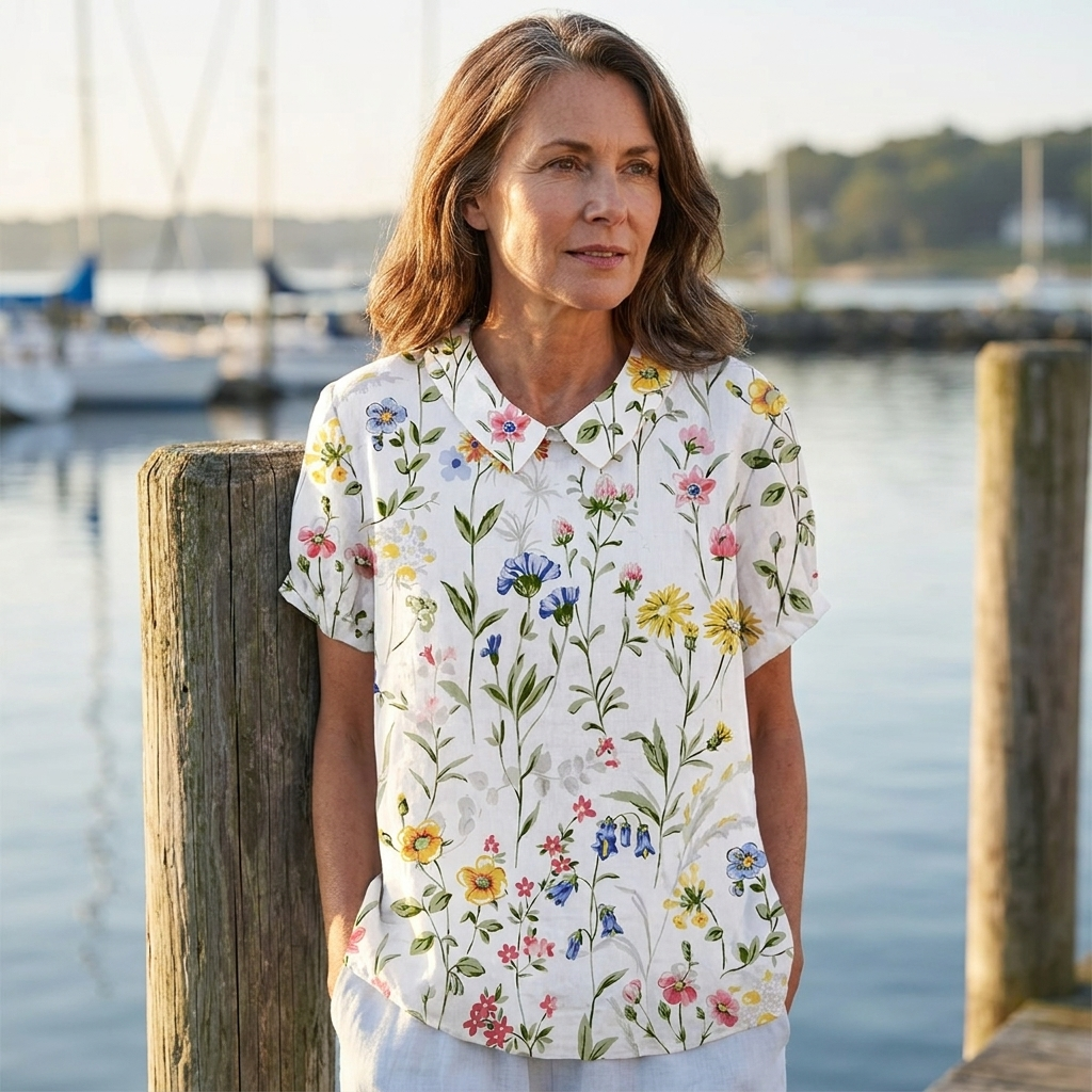 Clarice | Floral Linen Short-Sleeve Blouse