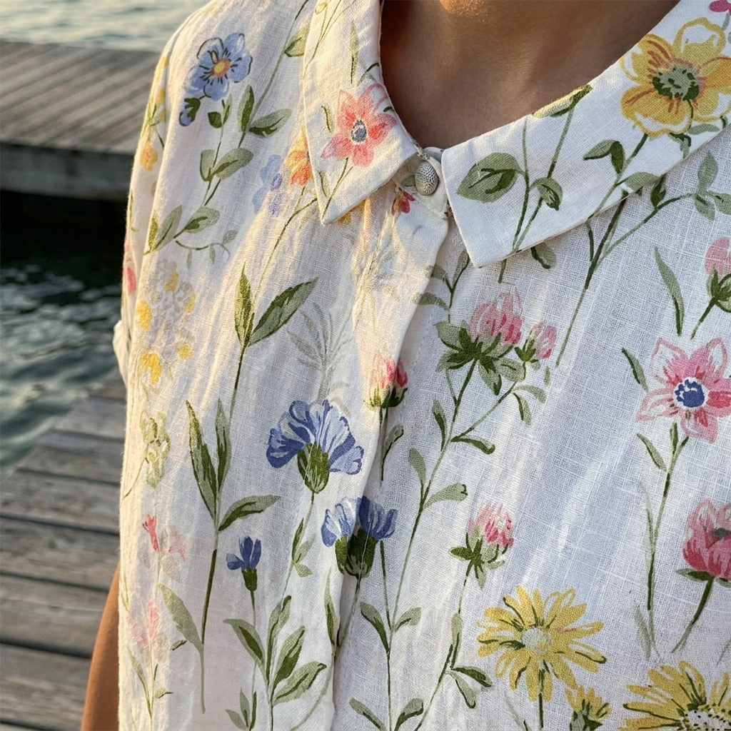 Clarice | Floral Linen Short-Sleeve Blouse