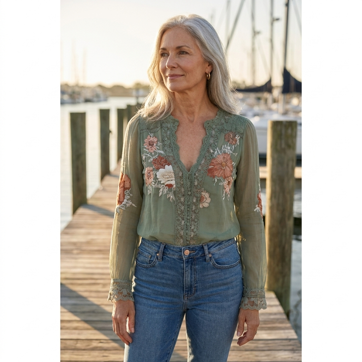 Evelina | Lace-Trim Floral Blouse