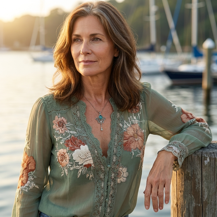 Evelina | Lace-Trim Floral Blouse