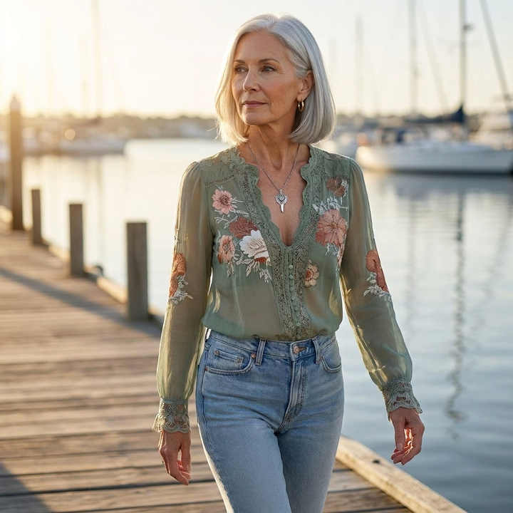 Evelina | Lace-Trim Floral Blouse