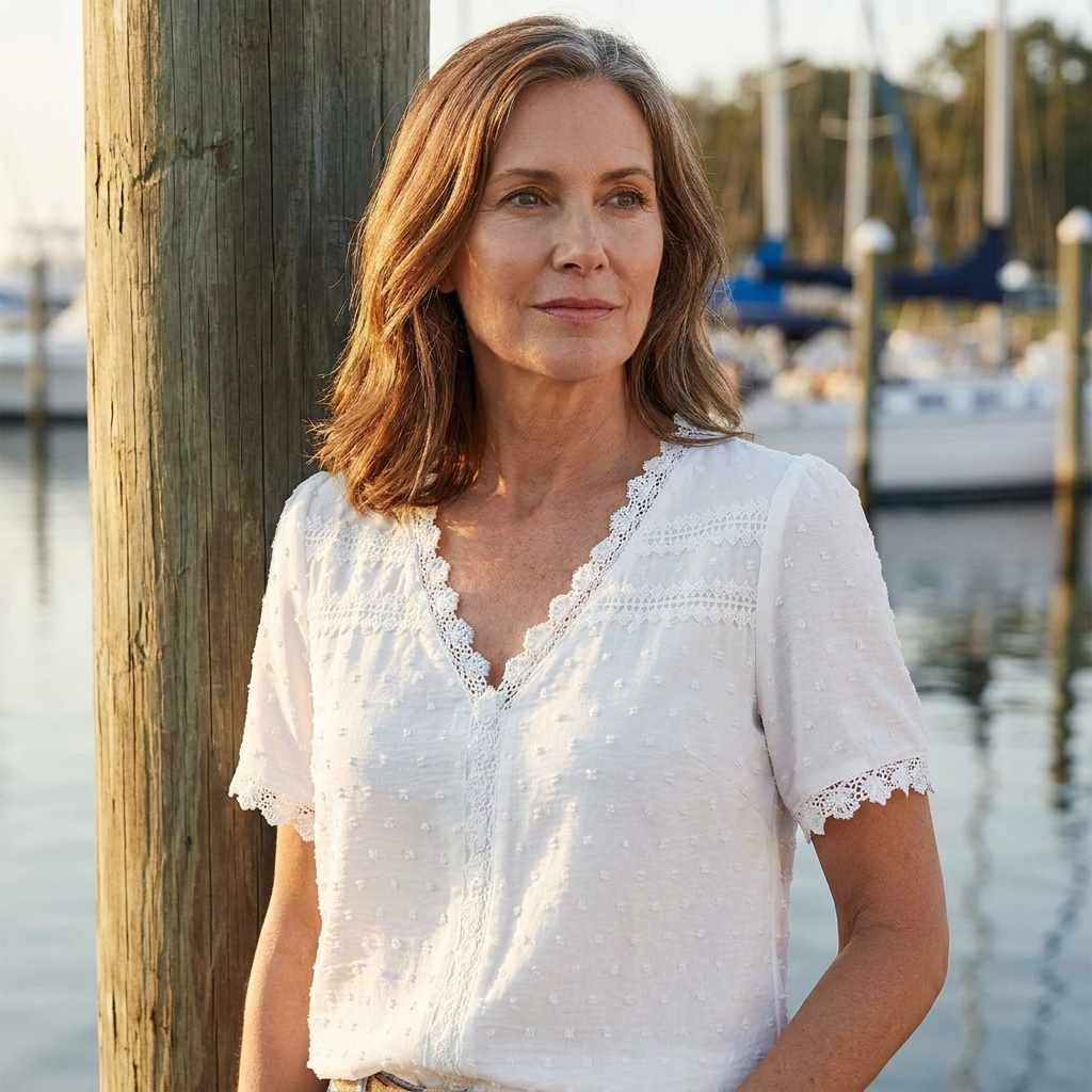Lorelei | White Lace-Trim V-Neck Blouse