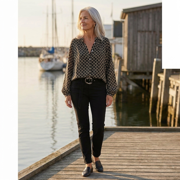 Cecily | Geometric Print V-Neck Blouse