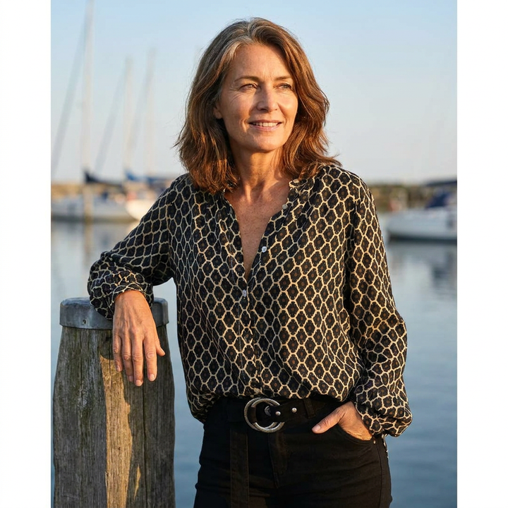 Cecily | Geometric Print V-Neck Blouse
