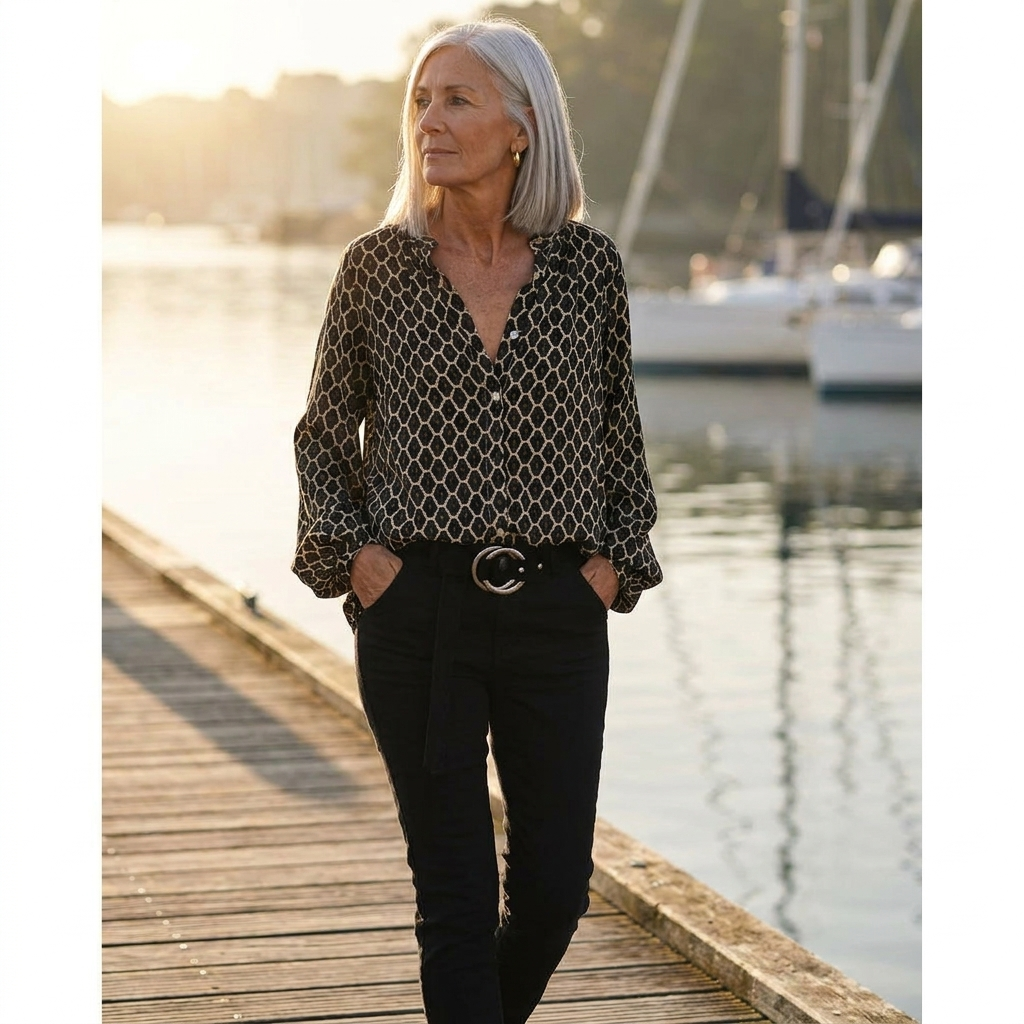Cecily | Geometric Print V-Neck Blouse
