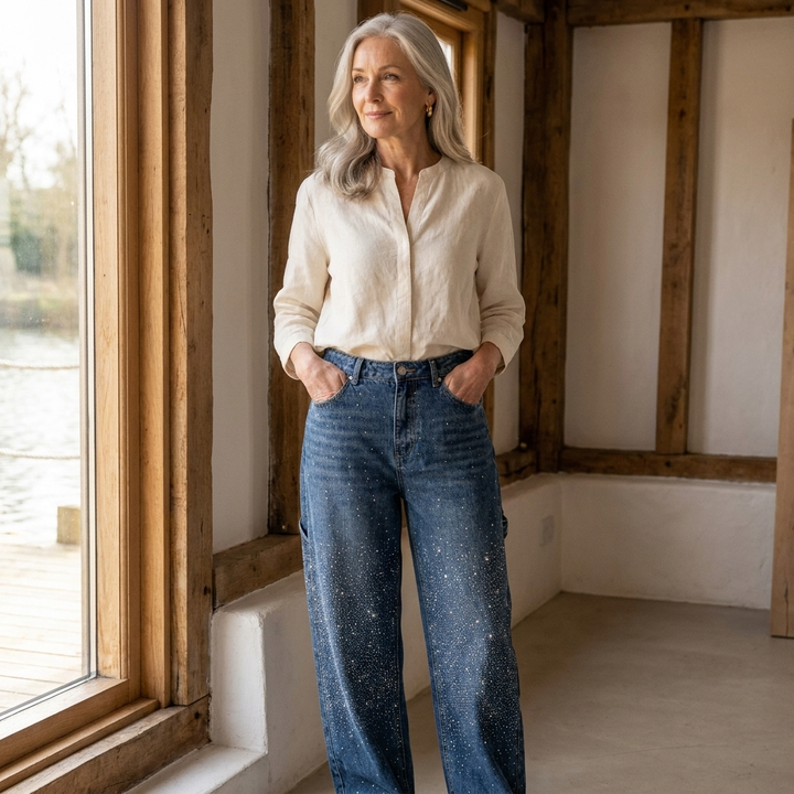 Janelle | Trendy Starry Denim Cargo Pants