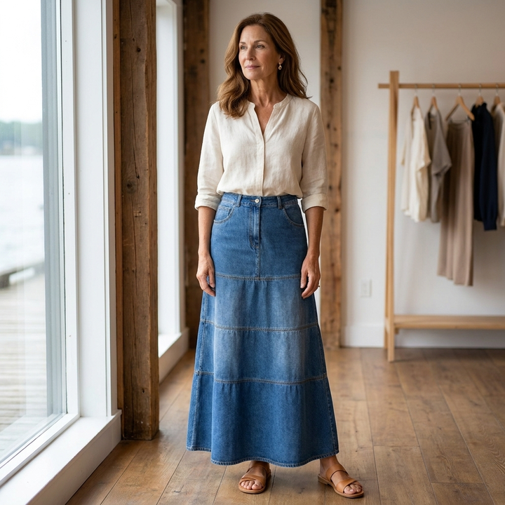 Theresa | Mid-Length Denim Skirt