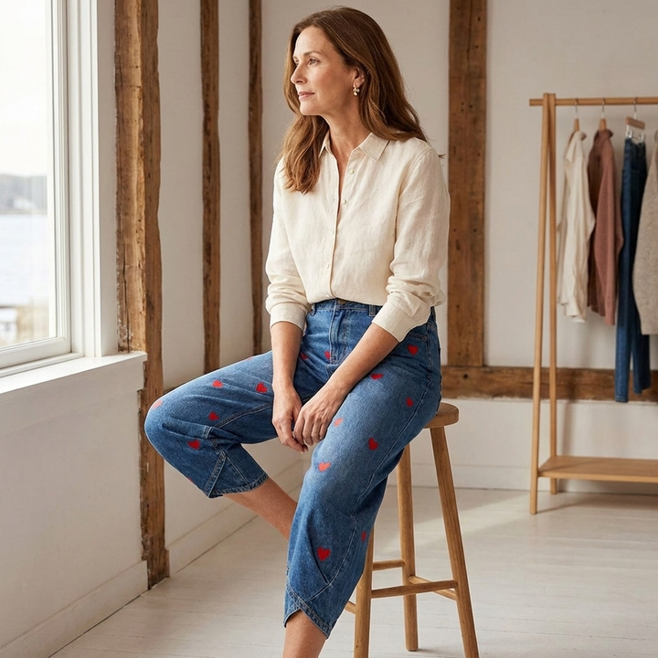 Katherine | Heart Print Ankle Jeans