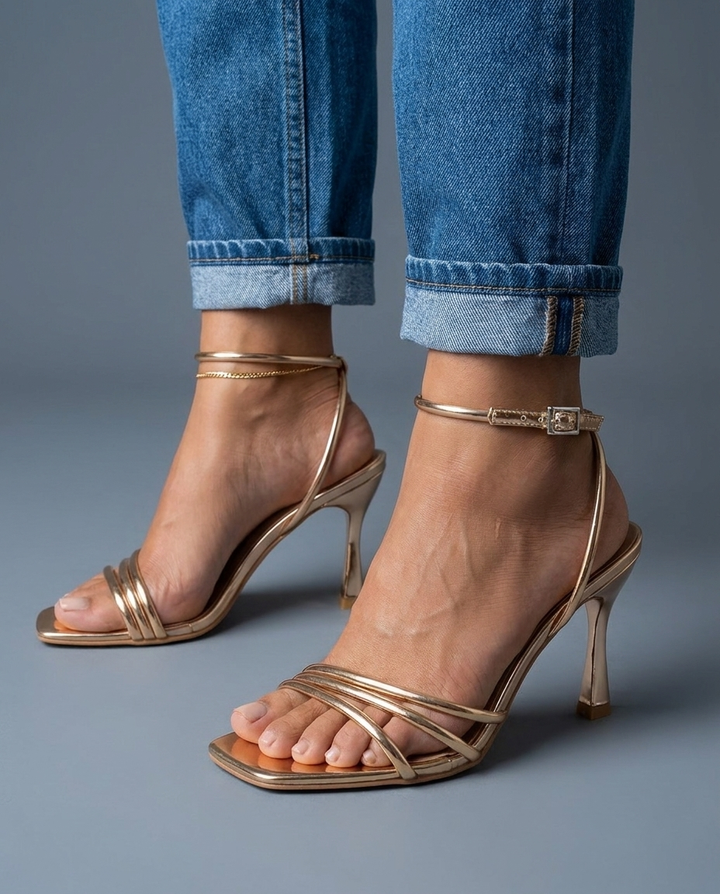 Veronica | Gold Metallic Strappy Heels
