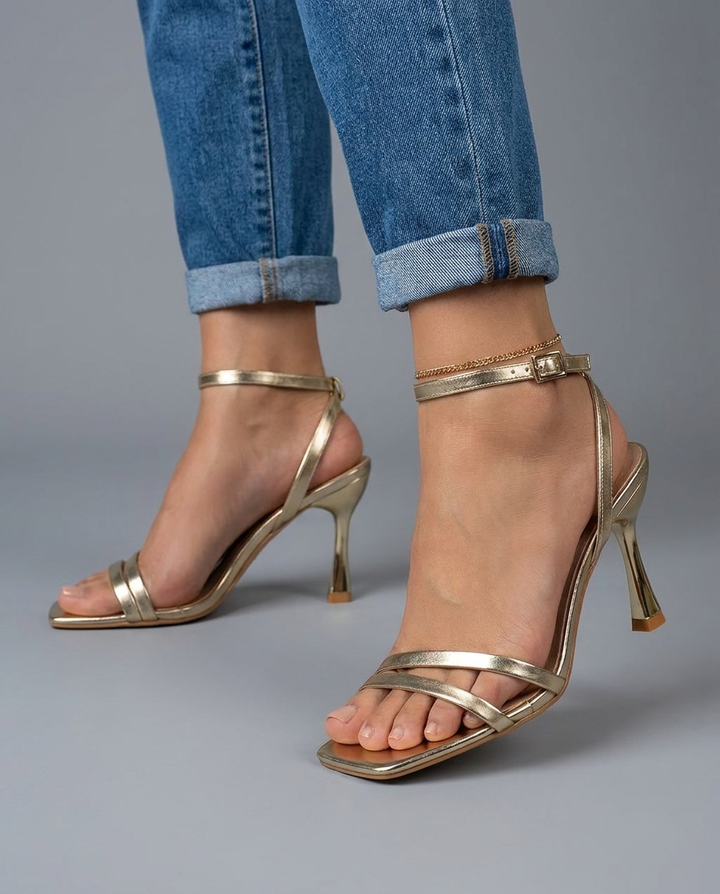 Billie | Gold Metallic Ankle Strap Heels