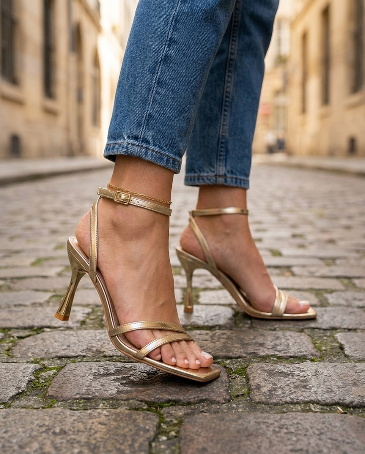 Billie | Gold Metallic Ankle Strap Heels