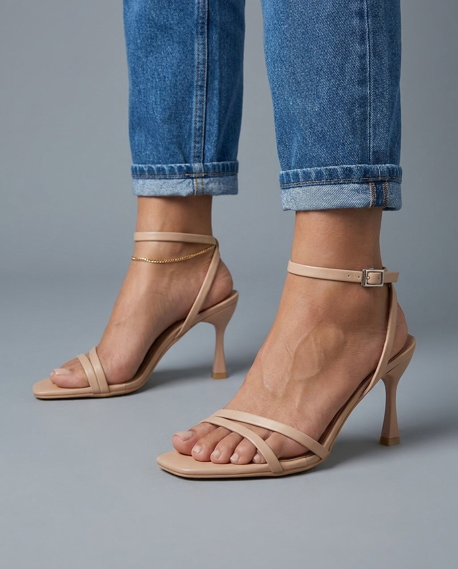 Jemima | Nude Strappy Sculptural Heels