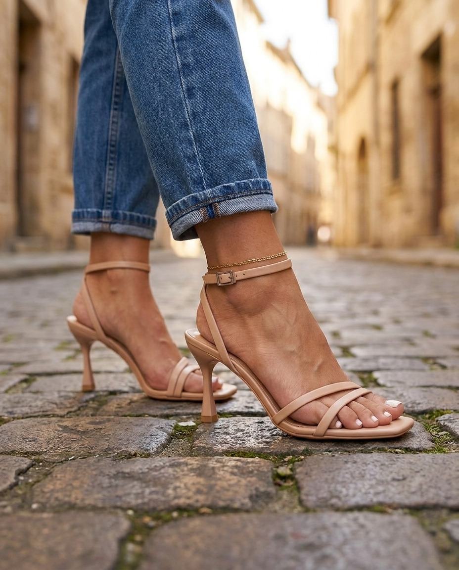 Jemima | Nude Strappy Sculptural Heels