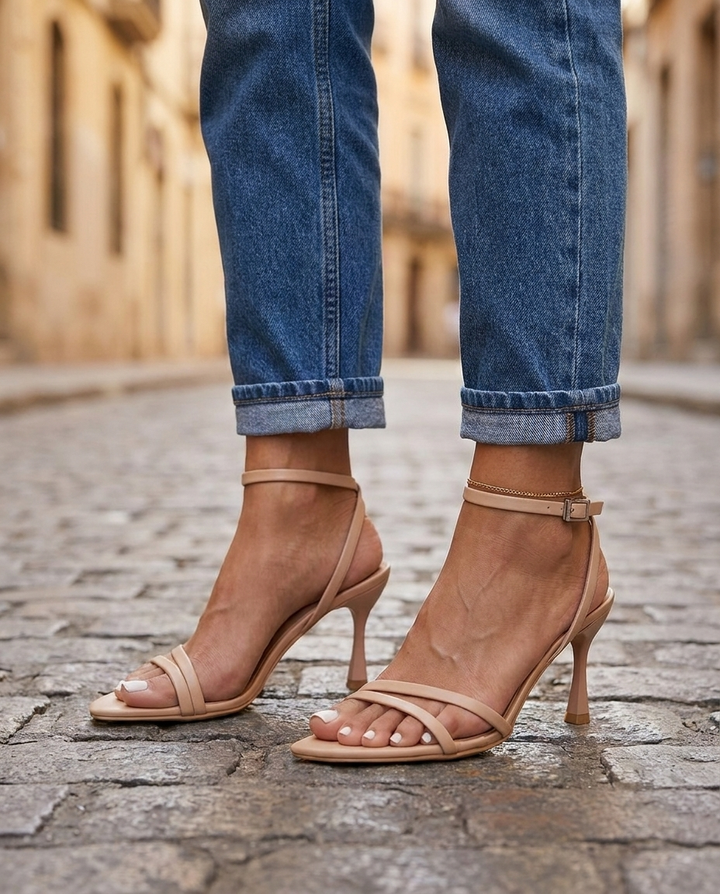Jemima | Nude Strappy Sculptural Heels